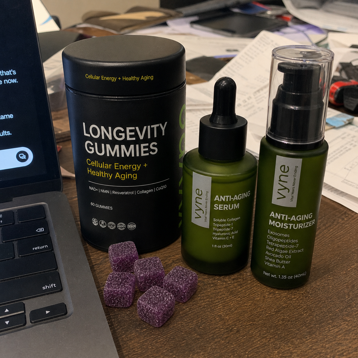 Customer photo of VYNE bundle products on a desk