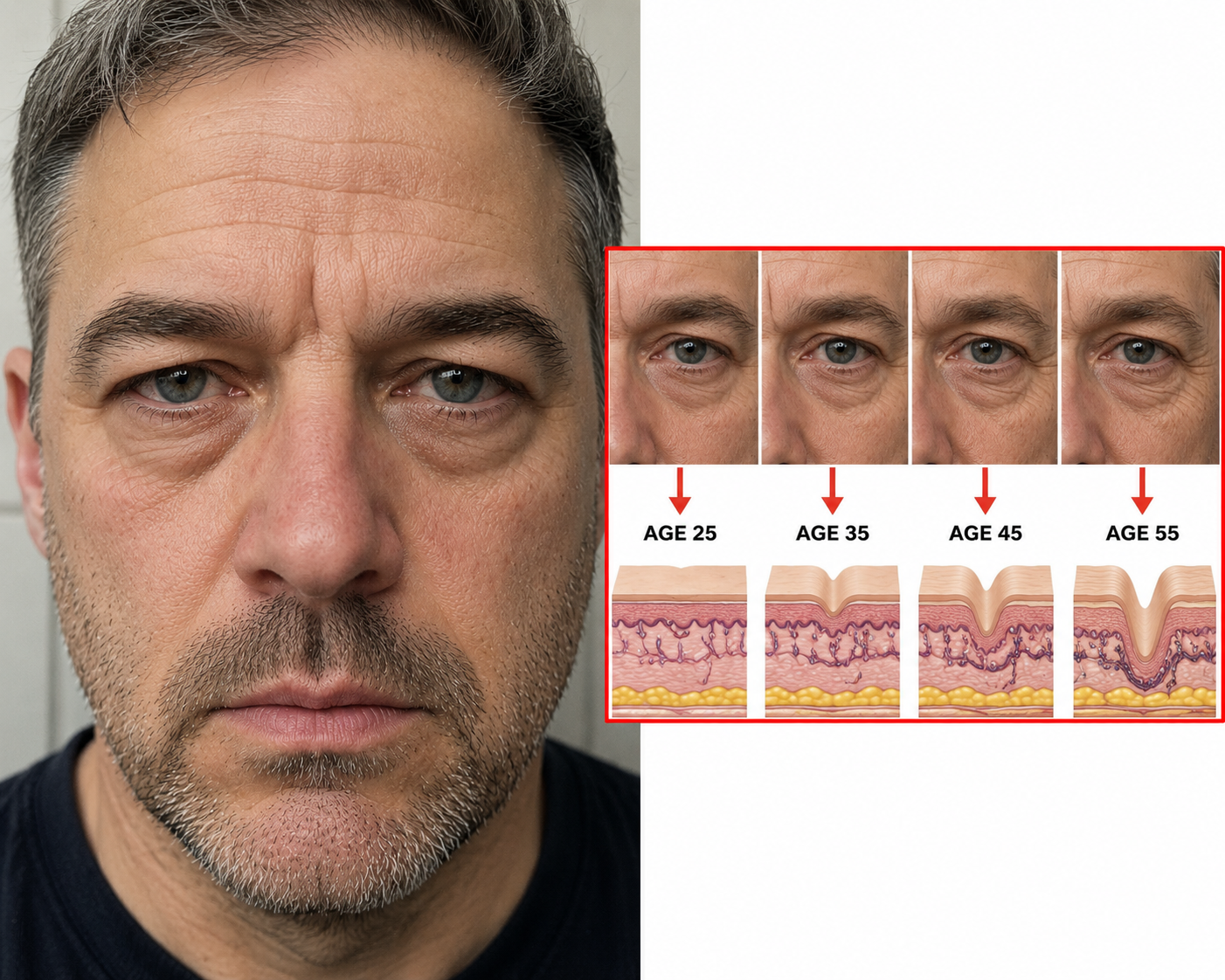 Face aging diagram showing how lines deepen over time
